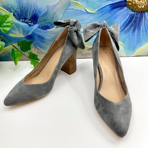 Anthropologie Bow-Tied Pumps Heels In Gray 7.5 - Picture 6 of 14